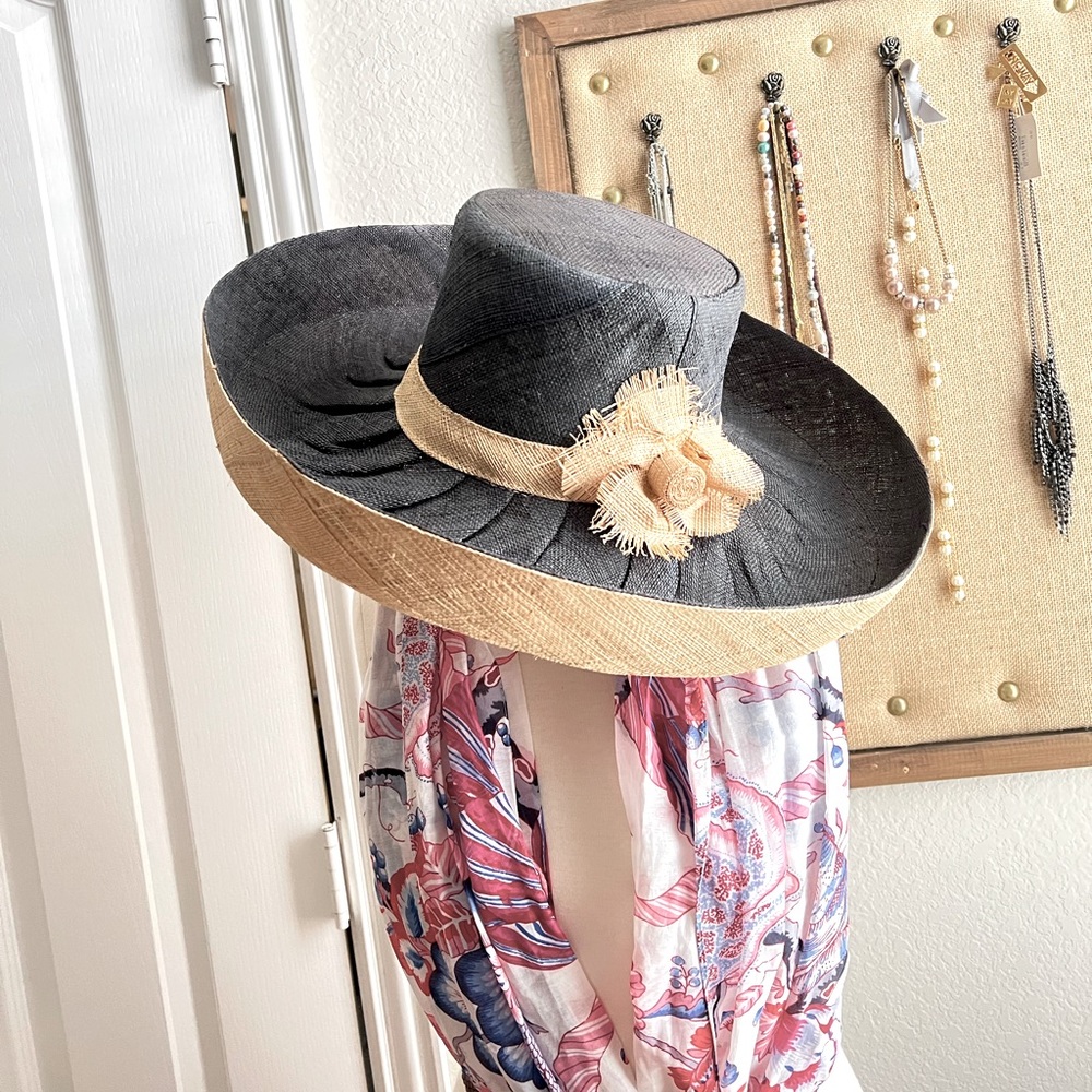Vintage Something Special 100% Raffia Two Tone Hat